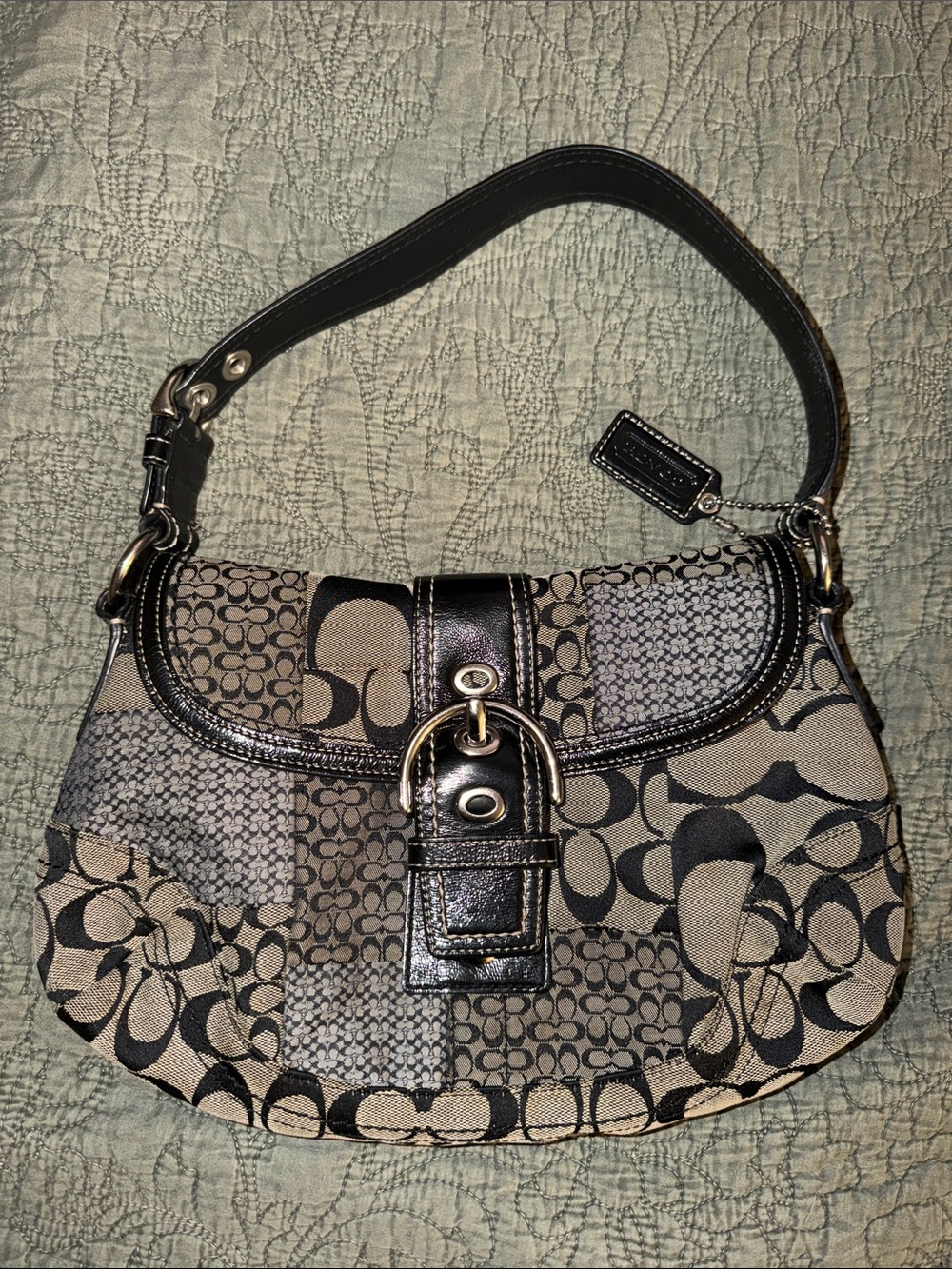 Vintage Y2K-era Coach Signature Patchwork Soho Flap Shoulder Bag (Style F12316)